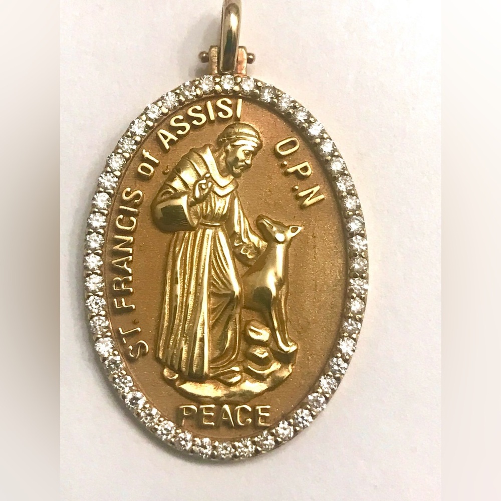 14k solid, heavy gold St. Francis of Assisi medal/pendant on 14k gold chain